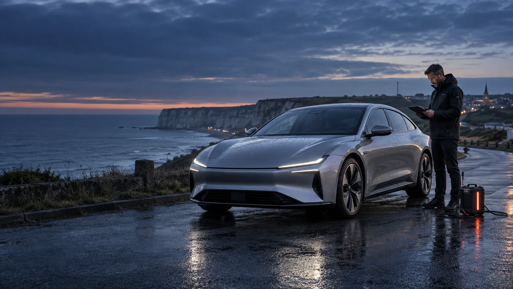 Essai indépendant d’une voiture électrique sur une route côtière française