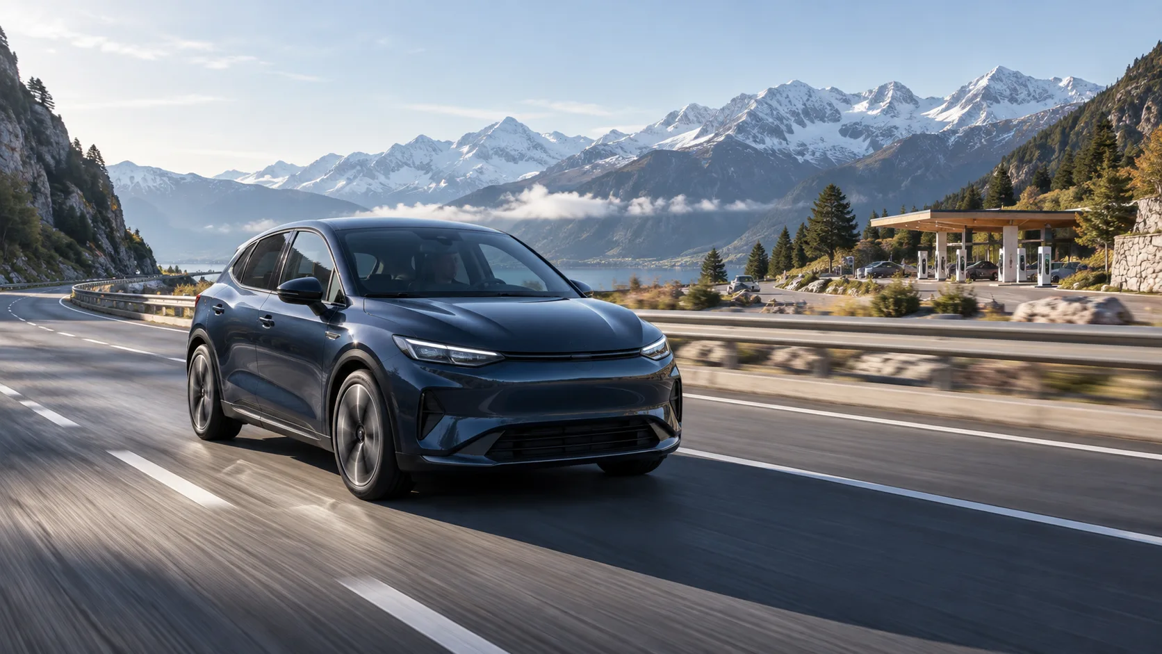 Voiture électrique en trajet longue distance dans les Alpes françaises